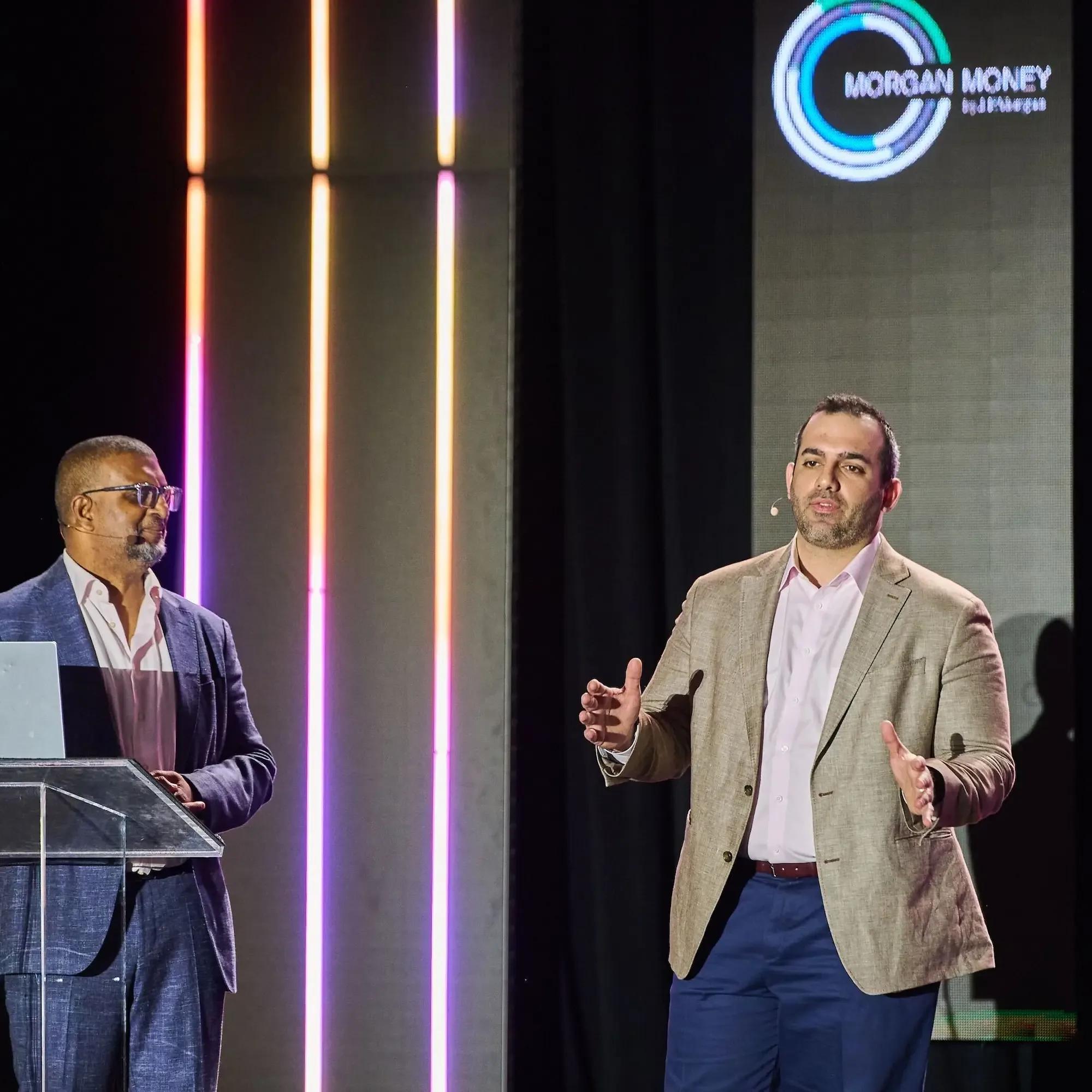 Image of the Global Head of Product, Digital, and Tokenized Assets at J.P. Morgan Asset Management speaking at a Kyriba event