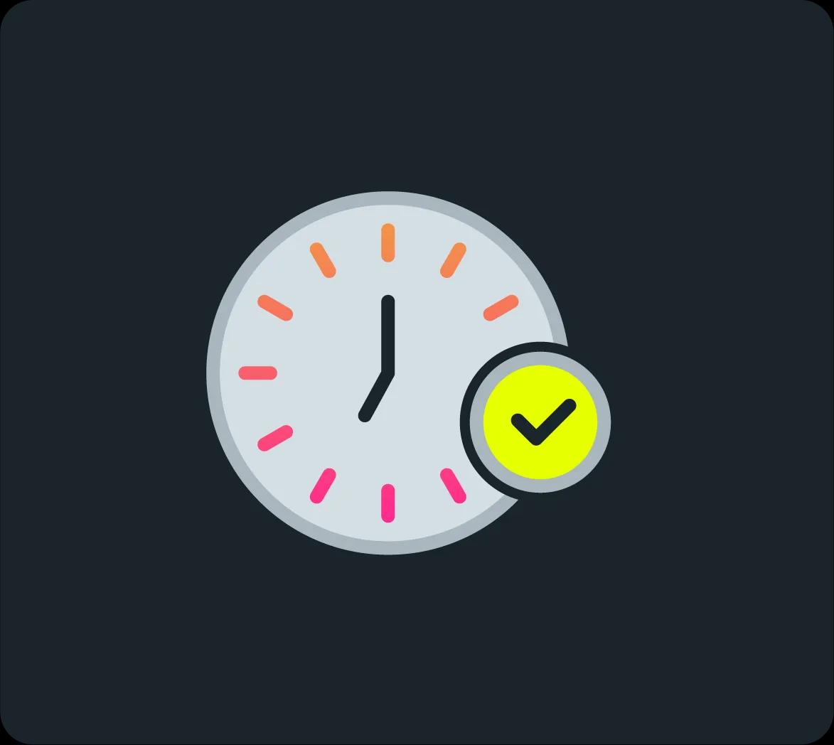 Icon of a clock illustrating how Kyriba offers real-time status on blockchain-based transactions