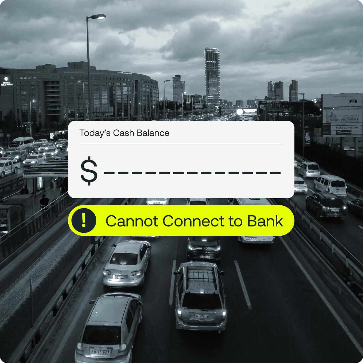 Image showing the treasury team unable to connect to their bank