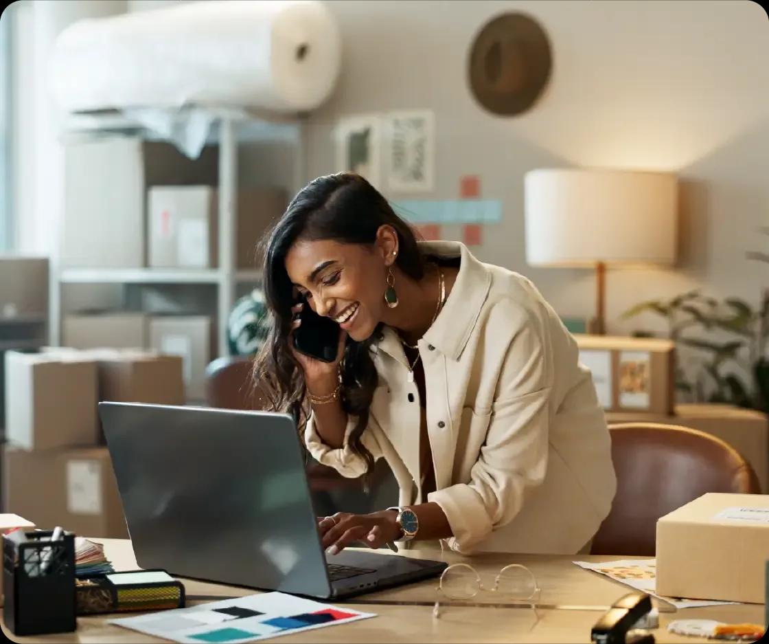 Image of a finance leader working on her laptop
